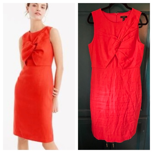JCrew Linen Orange Drape Knot Dress Sz 10 Tall Summer Ready - Picture 1 of 7